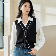 米思陽(yáng)（missshine）2024春季新款通勤時(shí)尚假兩件針織衫拼接寬松長(zhǎng)袖上衣女0218 黑色 L