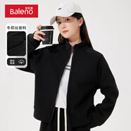 班尼路灰色短款外套女款春秋季休閑風(fēng)上衣好看外套2024新款上裝潮 黑-純色 L