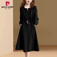皮爾卡丹（pierre cardin）法式氣質(zhì)高級(jí)感黑色長袖連衣裙女2025春秋新款大I碼歐貨中長裙子 黑色今年流行漂亮裙子/連衣裙奢 M