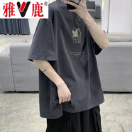 雅鹿短袖T恤男生夏季男裝港風(fēng)新款潮流情侶圓領(lǐng)體恤衣服寬松休閑半袖 B181深灰色 XL