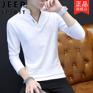 吉普（JEEP）短袖t恤V領(lǐng)男士t恤長袖純棉上衣服秋季小衫2025秋裝T恤潮流衛(wèi)衣 T02白色 M