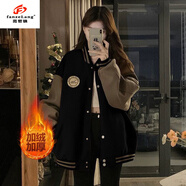 范哲狼棒球服外套女2025春秋新款美式復古寬松小個(gè)子百搭外穿夾克上衣 加絨黑色 【設計師款】 XL 130-150