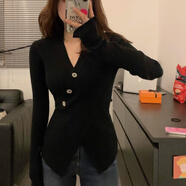 KAHTOP2025春秋新款毛衣女寬松娃娃領(lǐng)短款針織衫慵懶溫柔風(fēng)復(fù)古上衣BLL 交叉高腰款黑色 均碼