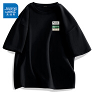真維斯（Jeanswest）歐美潮牌短袖t恤男夏季純棉衣服大碼森系學(xué)生oversize時尚文化衫  黑色(種草胸標(biāo)) S (165) (品控嚴(yán)格)