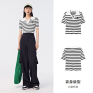 森馬針織衫女短款緊身刺繡套頭衫氣質(zhì)夏季撞色polo領(lǐng)毛衫女生潮流 白黑色調(diào)00319 S 155/80A