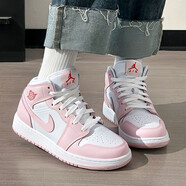 耐克（NIKE）女板鞋aj1 Air Jordan新款中高幫舒適透氣運動休閑籃球鞋【尖貨】 DQ8423-608 白粉 36