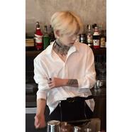 栗譜白敬亭桑延同款黑色襯衫男春秋高級感長(cháng)袖襯衣西裝內搭英倫風(fēng)外套 cy03 白色 M 建議（80-105斤）