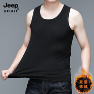 JEEP SPIRIT吉普半高領(lǐng)T恤雙面德絨打底衫男長(zhǎng)袖t恤純色秋冬保暖磨毛內(nèi)衣T恤 黑色-德絨無袖7211 M -建議80-105斤