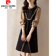 皮爾卡丹（pierre cardin）歐洲站2025春季韓版淑女氣質(zhì)假兩件時尚筒裙女百搭荷葉邊連衣裙女 咖色 L 【100-115斤】