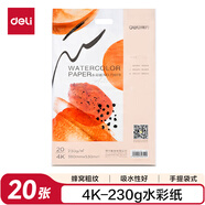 得力（deli）4K水彩紙粗紋230g美術(shù)繪畫紙木棉紙漿初學者水彩水粉畫專業(yè)用紙4開20張73919學生開學禮物