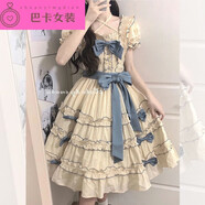 NJTD高中生少女生大學(xué)生法式甜美連衣裙洛麗塔公主裙Lolita洋氣泡泡袖圖片色連衣裙S