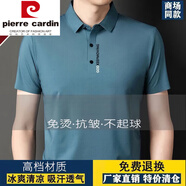 皮爾卡丹（pierre cardin）高檔桑蠶絲短袖T恤男士夏季商務(wù)百搭輕奢純色體恤Polo領(lǐng)衫 淺藍(lán)_桑蠶絲 L 175/92A_建議130-150斤