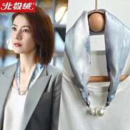 北極絨磁扣絲巾女春秋薄款護(hù)脖子懶人磁吸扣絲巾小長(zhǎng)條領(lǐng)巾護(hù)頸珍珠項(xiàng)鏈 煙緲山川藍(lán)