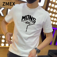 ZMEX短袖t恤男2025新款潮流休閑上衣體恤衫純色打底衫半袖男裝 白色【MDNS】 M 建議90-115斤
