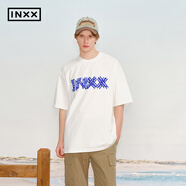 英克斯（inxx）撞色仿膠帶印花T恤寬松圓領(lǐng)短袖上衣男女同款XRF2010828 白色 L
