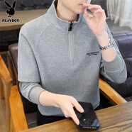 花花公子（PLAYBOY）長(cháng)袖t恤男春秋新款潮牌圓領(lǐng)休閑百搭上衣男士時(shí)尚純色修身衛衣男 C-2022HH1509淺灰 XL