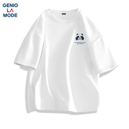 GENIOLAMODEt恤男純棉透氣夏季休閑時尚簡約印花百搭短袖男生衣服 白色 XL
