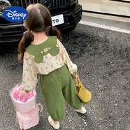 迪士尼（Disney）女童春裝套裝2025新款兒童韓版薄款春秋裝女寶寶洋氣時(shí)髦小童春季 綠色 碎花2件套【偏小一碼】 110 建議100-110cm