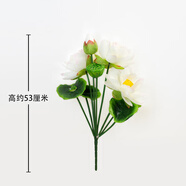 仿真荷花荷葉假荷花蓮花供桌貢品花佛堂供佛絹花佛堂花觀音菩薩花 白色 瓶套裝小凈水瓶+7叉小荷花