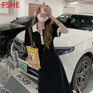 FSHE時(shí)尚洋氣休閑連衣裙夏2025新款淑女氣質(zhì)收腰顯瘦流行A字過(guò)膝長(zhǎng)裙 黑色[優(yōu)質(zhì)版] 2XL _136-160斤