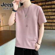 JEEP SPIRIT吉普夏季冰絲短袖t恤男士休閑打底衫寬松半袖體恤夏裝潮牌上衣服 6808藕粉 3XL 推薦160-175斤