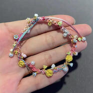 形云足金999玫瑰花珍珠花朵手鏈黃金新中式國風(fēng)新款手繩送女友禮物 彩虹繩黃金玫瑰花手鏈