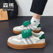 森馬（Senma）德訓男鞋秋季透氣防臭百搭低幫休閑板鞋學生運動厚底增高小白潮鞋 綠色 37 標準運動鞋碼