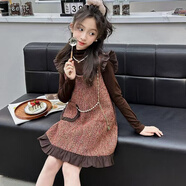 G.duck女童連衣裙套裝秋冬裝2025新款中大童童裝格子外套裙子加厚兩件套 咖啡色 秋款 一套 520款 140