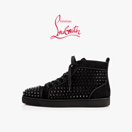 路鉑廷（Christian Louboutin）【禮物】CL/路鉑廷LOUIS男鞋鉚釘黑色高幫運(yùn)動(dòng)鞋板鞋紅底鞋 黑色 39