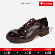 Dream Box鈞博vibram高端馬臀皮休閑皮鞋手工固特異皮底男士德比鞋 咖啡亮光 43