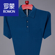 羅蒙（ROMON）仿桑蠶絲短袖T恤男夏季薄款中年商務(wù)休閑冰絲polo翻領(lǐng)有口袋上衣 3050藍色真口袋 XL 175建議140-155斤