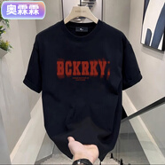奧霂霖潮牌時尚字母印花短袖T恤男青年黑色圓領(lǐng)上衣帥氣寬松百搭體恤衫 黑色紅BCKRKY字母 3XL 建議160-180斤