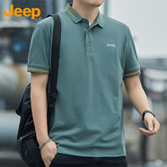 吉普（JEEP）美國(guó)正品翻領(lǐng)短袖T恤男夏季刺繡polo商務(wù)休閑衫寬松涼感透氣半袖 灰綠色 薄款 【專柜同款】 XL 【適合145斤左右】