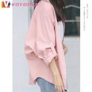 VOYDOVE粉色襯衫女寬松2025春秋韓版薄款休閑外套蝙蝠衫上衣百搭長袖襯衣 粉色【z】 L 【100-110斤】
