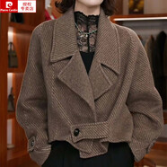 皮爾卡丹（pierre cardin）2025春季新款長(zhǎng)袖短款女夾克韓版寬松時(shí)尚氣質(zhì)西裝外穿毛呢短外套 咖色 M