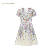 哥文花園 法式田園風(fēng)碎花無(wú)袖連衣裙度假 花色 M