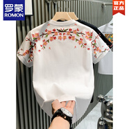 羅蒙（ROMON）歐貨時(shí)尚男T恤短袖春夏新款青年梅花刺繡網(wǎng)紅T恤半袖體恤土新品 白色 4XL 【建議160-180斤內(nèi)】