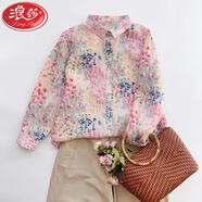 浪莎（LangSha）馬卡龍色苧麻碎花襯衫小眾百搭寬松薄款印花襯衣女上衣春 花色 2XL (建議145-160斤左右)