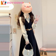 VOYDOVE學院風假兩件長袖襯衫連衣裙子女2025新款春秋季韓系穿搭氣質(zhì)長裙 假兩件連衣裙【z】 L 55/60kg
