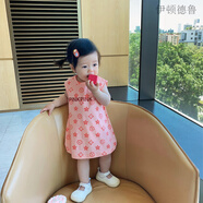 伊頓德魯女童短裙子背心裙夏裝娃娃連衣裙兒童公主裙薄圓領(lǐng)寶寶a字裙純棉 櫻花粉 （背心裙） 73cm