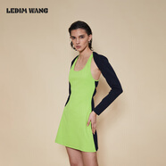LEDIM WANG新款兩件套黑綠撞色連衣裙女小眾設計高級感拼接顯瘦百搭針織裙 綠色（現貨） S 身高160-165，體重95-105斤