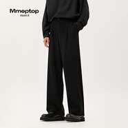 MMOPTOP潮牌寬松休閑褲男士春夏商務(wù)垂感西褲子直筒闊腿長(cháng)褲80139黑色L