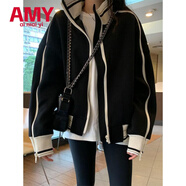 愛(ài)麥依黑色立領(lǐng)棒球服外套女秋季春秋美式小香風(fēng)小個(gè)子休閑夾克上衣春秋 黑色 M (建議100斤以?xún)?