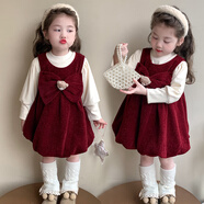 布童晨熙女寶寶連衣裙套裝秋冬新款韓版女童裙子加絨小孩兒童公主裙兩件套 圖色 90