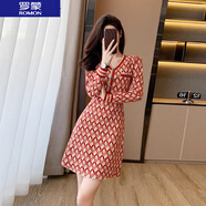 羅蒙（ROMON）針織連衣裙女裝小香風(fēng)秋冬裝v領(lǐng)格紋通勤收腰a字內搭毛衣打底裙子 圖片色 L