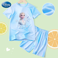 迪士尼兒童速干衣套裝愛(ài)莎公主短袖t恤女童夏季套裝JXAF1212D 藍色130