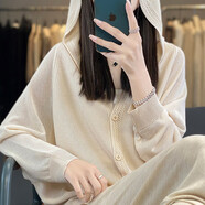 OLJ輕奢品牌針織衫女2025年春季新款氣質(zhì)簡(jiǎn)約百搭連帽開(kāi)衫蝙蝠袖毛衣 米色 均碼