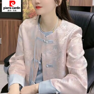 皮爾卡丹（pierre cardin）中式國風(fēng)印花撞色圓領(lǐng)盤扣時尚長袖外套女春季新款感百搭上衣 粉色 建議113-126斤 XL