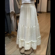 現寶蓮大碼加厚毛絨絨半身裙女冬季高腰蕾絲蛋糕裙胖MM遮肚子顯裙子 杏色 M (建議90-100斤)