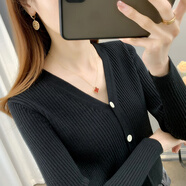 皮爾卡丹（pierre cardin）2025新款針織開(kāi)衫女春秋外搭寬松短款毛衣外套百搭上衣小披肩 黑色今年流行的輕奢品牌 M 70-90